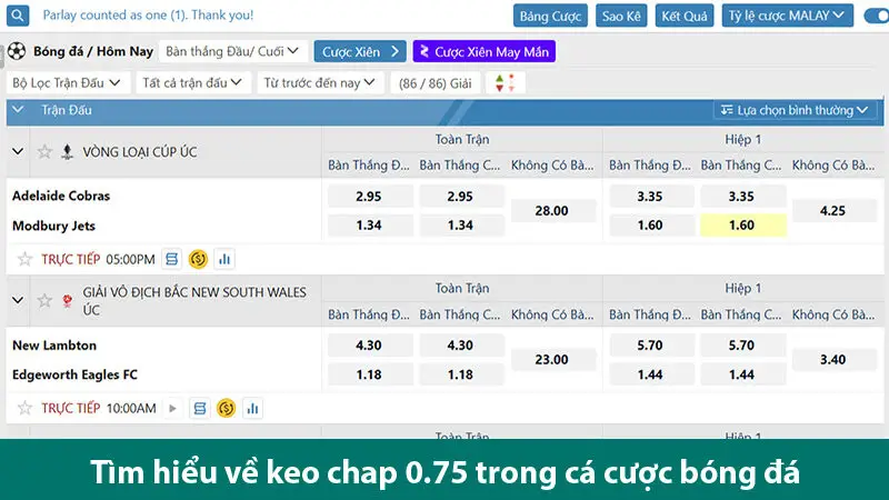 Kinh nghiệm vào kèo chấp 0.75 chuẩn như chuyên gia cho bet thủ tham khảo